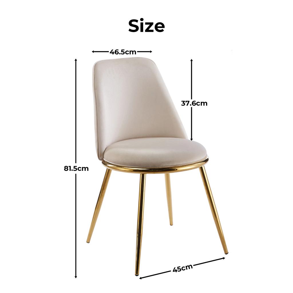 Modern Cream White Dining Chair(set of 2 ) - Gold-Plated Metal Legs, Velvet Upholstery