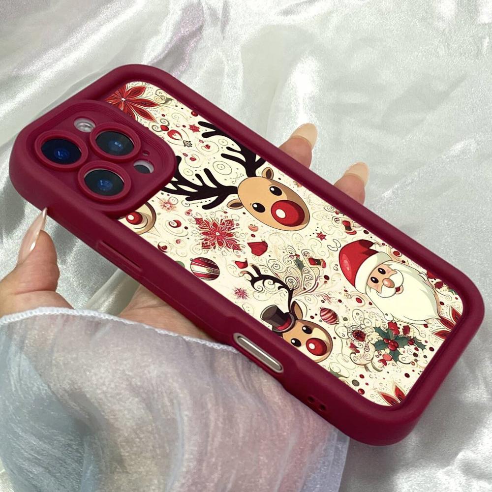 JT149 Christmas Holiday Deer for iPhone 17 16 15 Pro Max Samsung S26 S25 Ultra A17 A16 A07 A56 Xiaomi 15T Redmi 15c Note 14 Soft TPU Case
