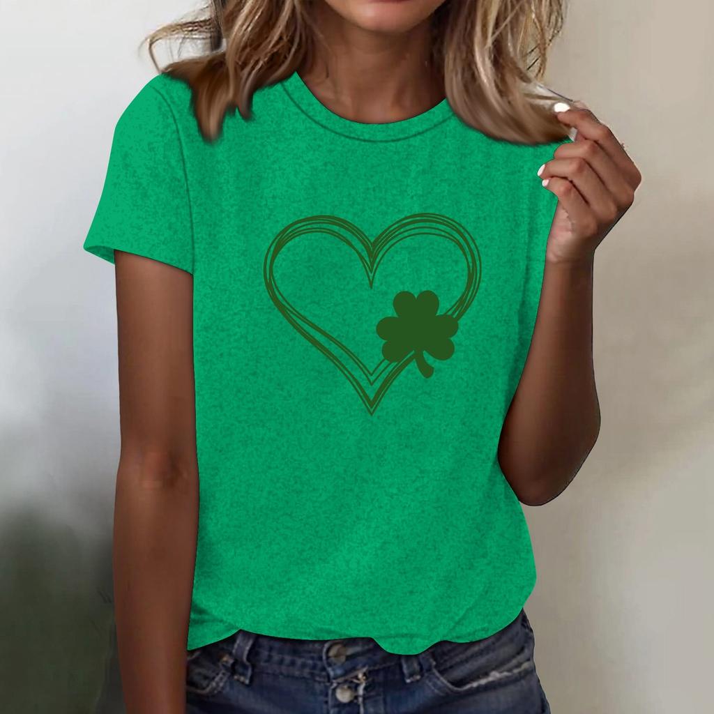 Women's T-shirt Casual Loose St. Patrick's Day Printed Crewneck Pullover Short-sleeved Top