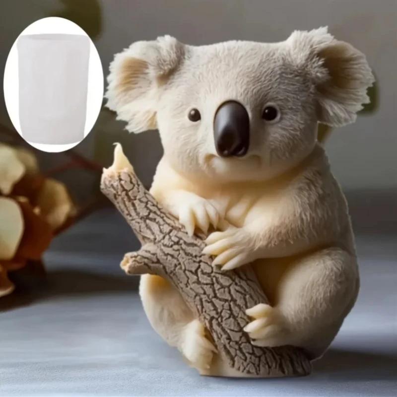 New 3D Koala Relief Cylindrical Candle Silicone Mold, Cute Cylindrical Koala Resin Mold for Furniture Decoration And Plaster