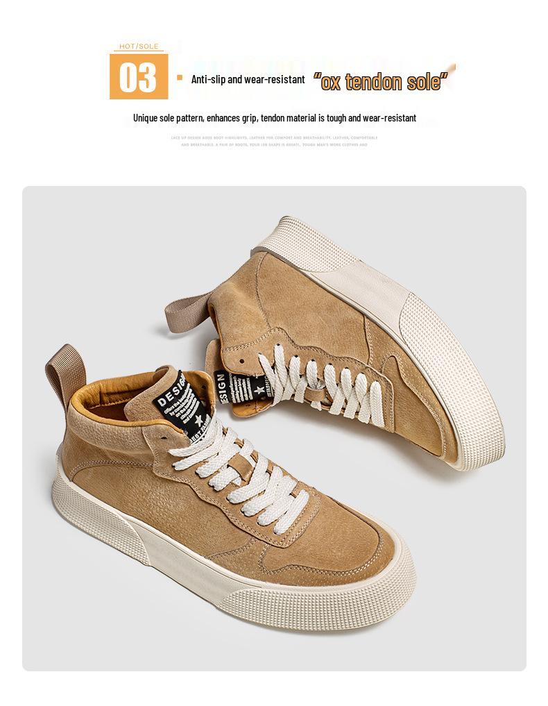 Men's Korean Style High-Top Skate Sneakers - Leather, Thick Sole, Height-Increasing, Trendy Casual Shoes for Teens (Spring/Autumn)