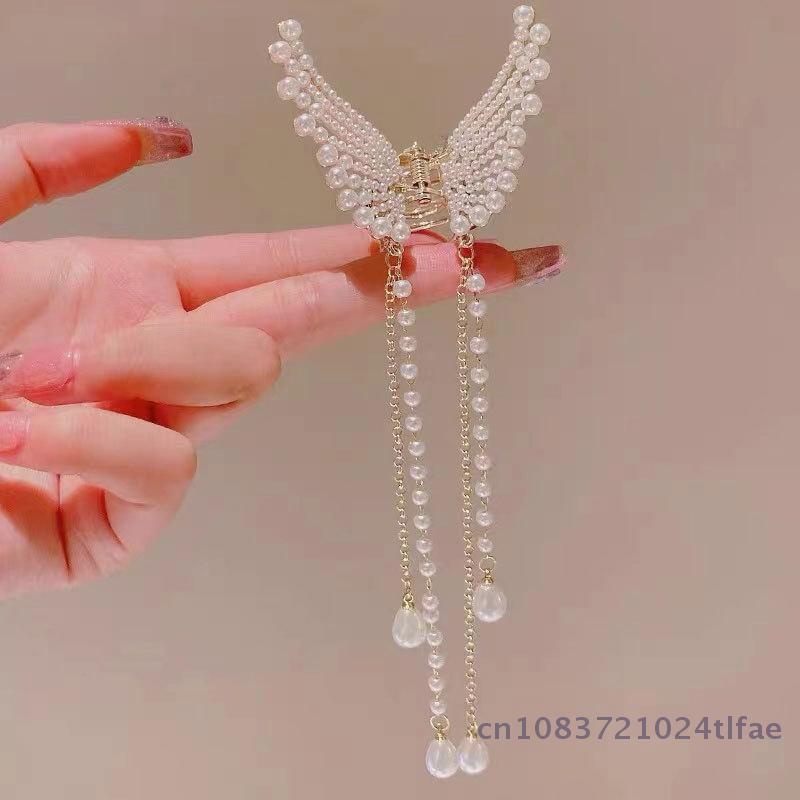 1 Pc Super Immortal Hollow Butterfly Tassel Women's Grab Clip Half Tie Hair Fashion Girl Pearl Pendant Hair Card Shark Clip