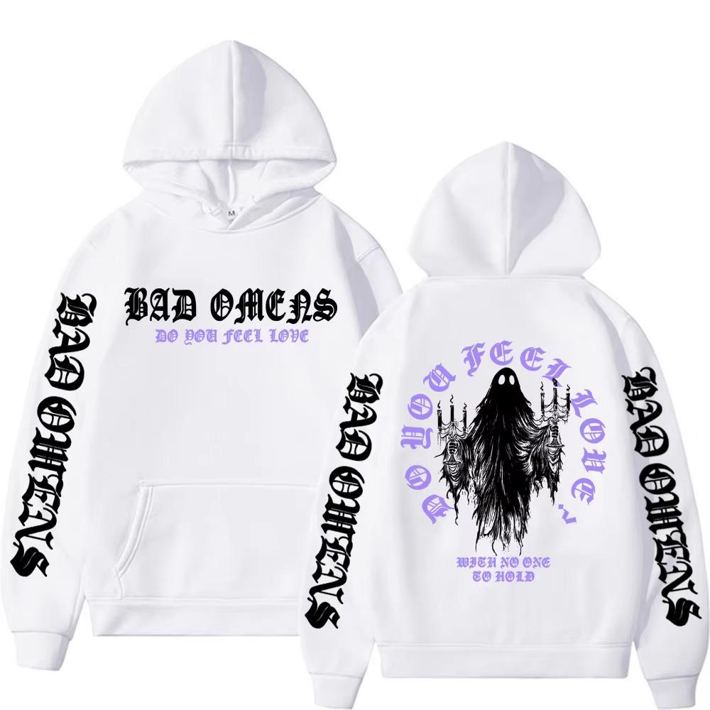 Bad Omens Do You Feel Love Ghost Graphic Hoodie, Men Women Harajuku Aesthetic Casual Long Sleeve Pullover Sweatshirt Tops, Retro Band Art Print