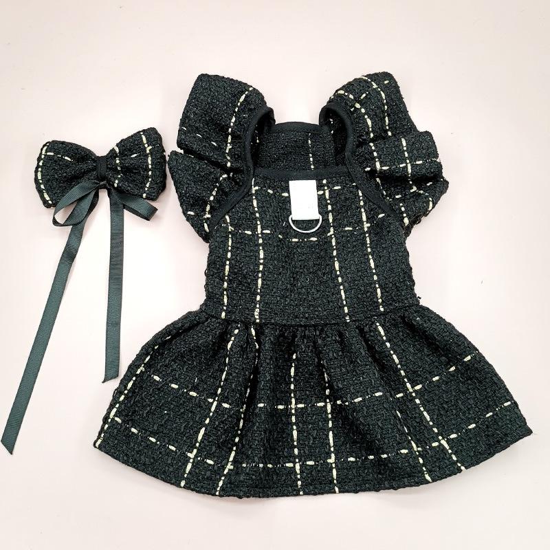 Pet Woolen Dress Bow Skirt Flower Dog Cat Clothing Cute Plaid Skirt Pet Supplies Dog Dresses for Small Dogs Puppy Clothes Skirt
