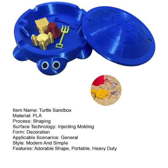 Mini Schildkröten-Sandkasten mit Deckel Sand Mini-Werkzeuge Zubehör 3D-gedruckte Schildkröte Sandaufbewahrungsbox Runder Behälter Kindersommer-Strandspielzeug