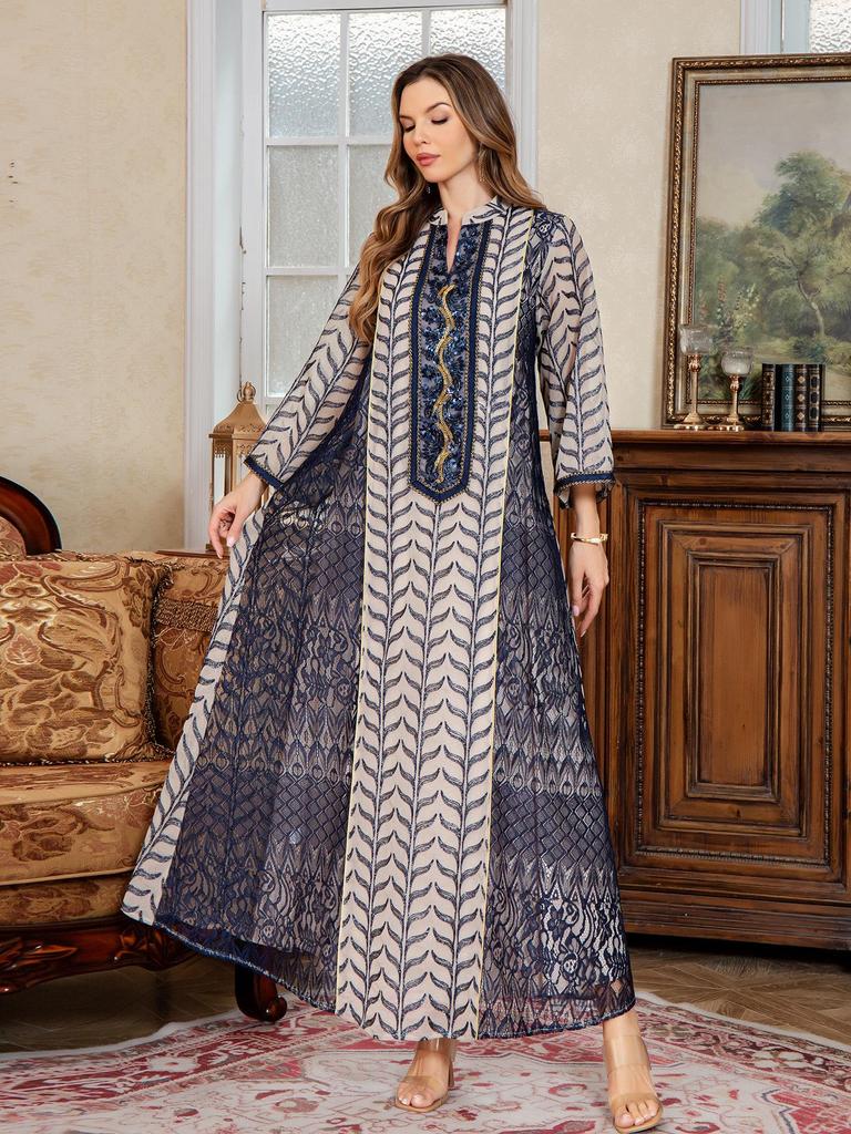New Arrival: Mesh Embroidery Long Robe - Middle Eastern Dubai Festival Abaya for Women