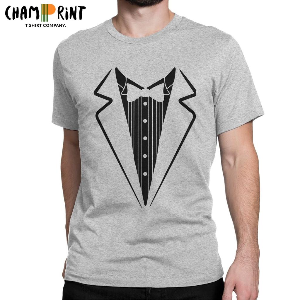 Men T Shirt Fake Bow Tie Tuxedo Novelty Cotton Tee Shirt Short Sleeve T Shirts Crewneck
