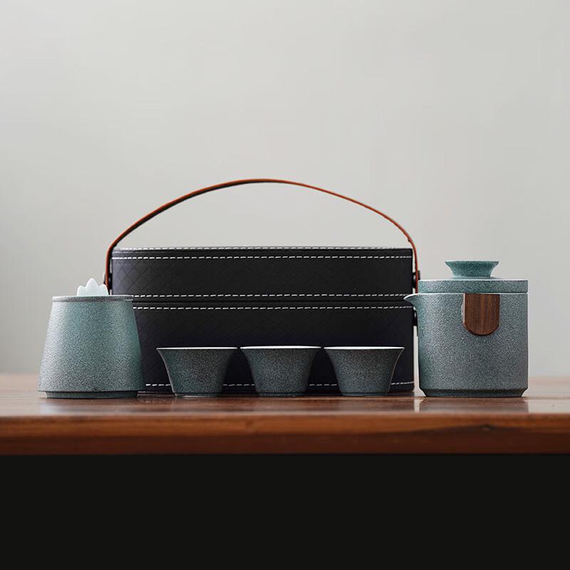 Portable Travel Ceramic Tea Set One Pot, Three Cups