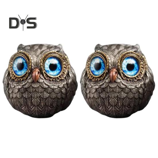 2 Stück Miniatur-Eulenfiguren, handgefertigte Eule, Tierstatue, winzige Eulenskulptur aus Kunstharz, Schreibtisch-Ornament für Zuhause, Regal-Dekor