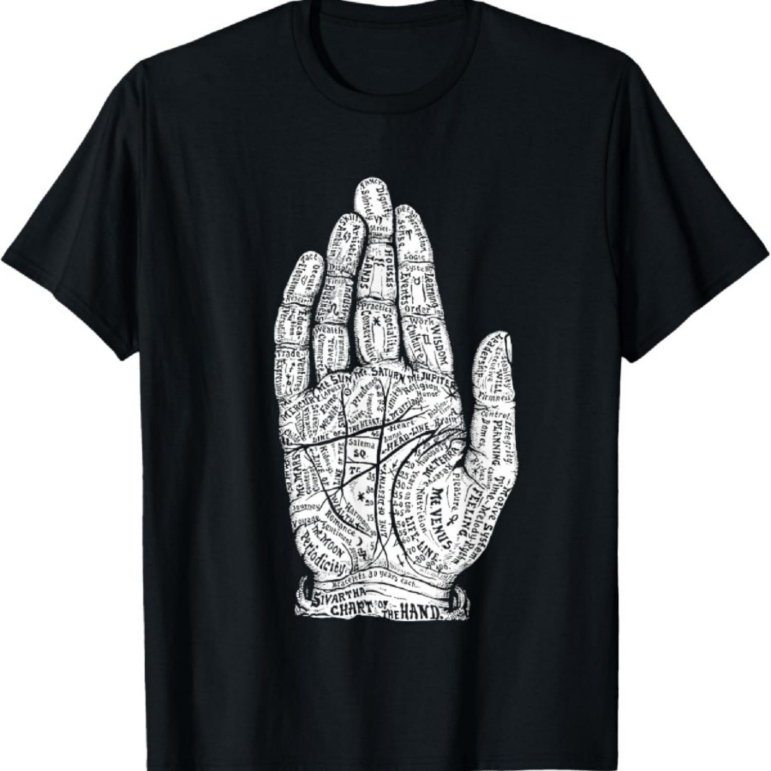 Готический панк ведьма гекс ручная диаграмма хиромантия вуду футболка S