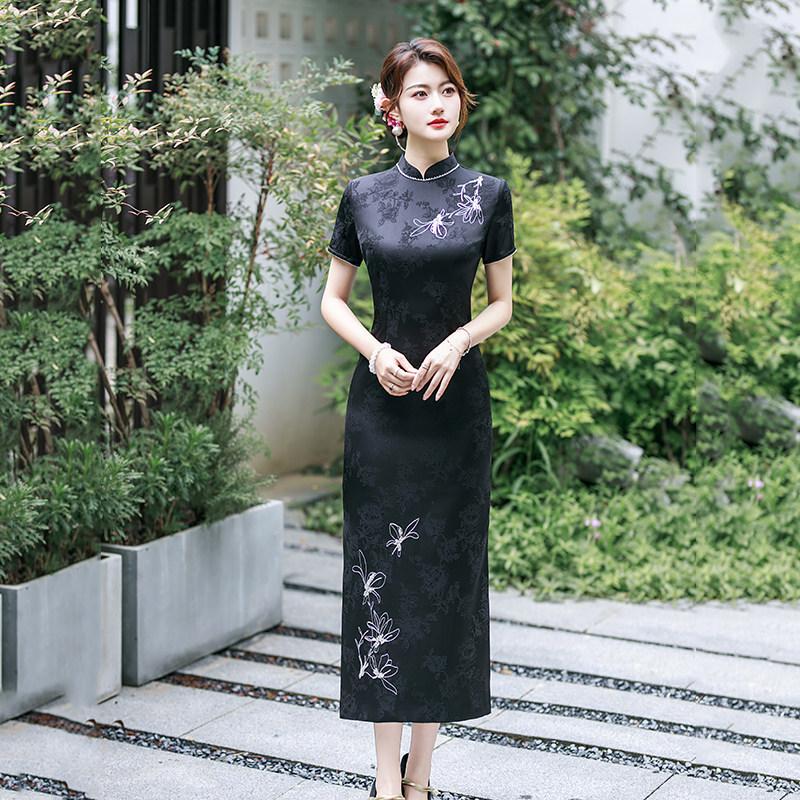 Black national style new Chinese Suzhou long cheongsam improved young 1011 new women's high-end mother dress