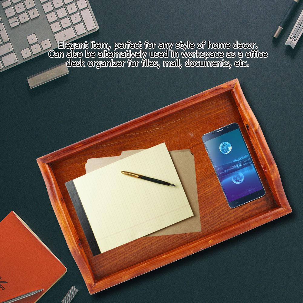 Wooden Serving Tray, 11.89 X 7.95 Inches, Rectangular Wooden Serving Platter with Rustic Handles for Breakfast in Bed, Coffee Table, Kitchen, Dining R