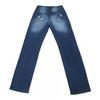 Womens Straight Fit Denim Jeans With Red Plaid Patchwork Distressed Ripped Detail