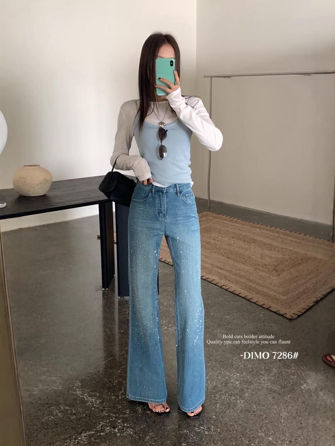 

Spring Style DIMO Stretch Retro Rhinestone Flare Jeans Small синий