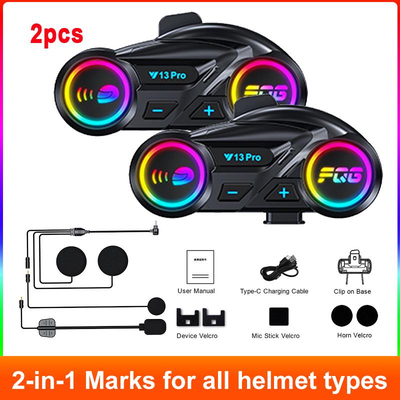 1/2pcs Y13 Pro Motorcycle Bluetooth Intercom 500M Wireless Intercomunicador 1000Mah Moto Walkie Talkie Helmet Intercom Headset
