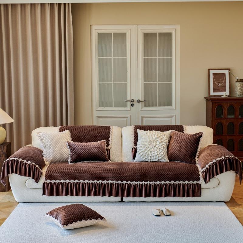 

European Sofa Cushion Cover Guest Cover Back Towel High-Grade Autumn Four Winter Plush Winter Solid Color Cover Hall Combination Thickened Anti-Skid 70*70cm