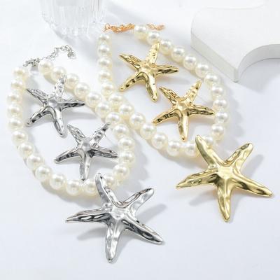 Bohemian Starfish Beaded Necklace Jewelry Starfish String Pearls Chain  Couple
