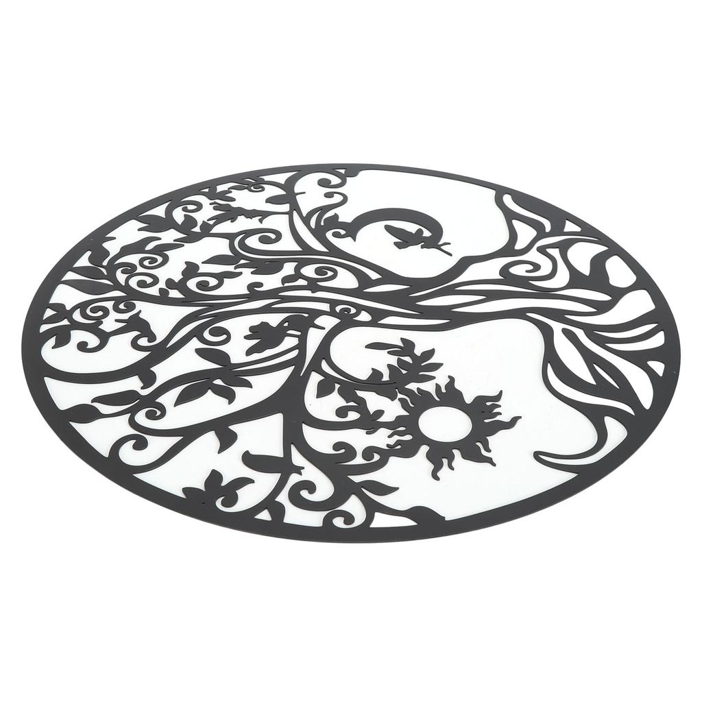 Tree of Life Wall Art 11.8in Round Decorative Metal Wall Plaque for Living Room Bedroom Indoor Outdoor Black