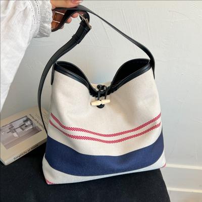 New Canvas Bag Striped Bag Large Capacity Casual Messenger Bag