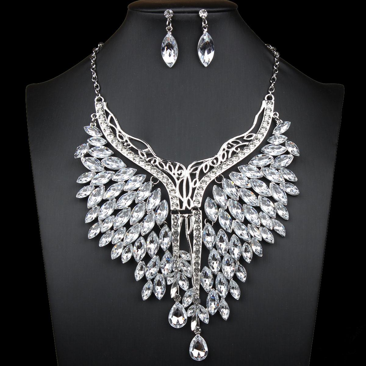 Преувеличенный набор колье и серег с полным бриллиантом, женский, для платья, банкетный, модные аксессуары прозрачный