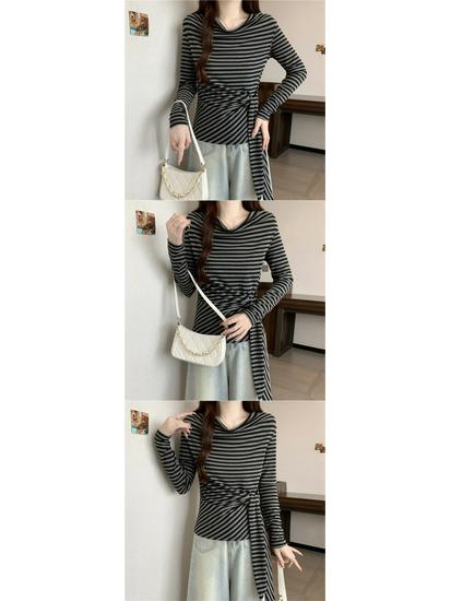 Korean Style One-Shoulder Long-Sleeve Knit Top for Autumn