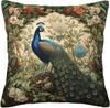Elegant Peacock and Floral Botanical Print Throw Pillow Cover Cushion Case for Sofa Decor Home Accent 45x45cm