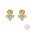 S925 Sterling Silver Inlaid Colorful Zircon Cross Screw Earrings for Women Small Exquisite Temperament Ear Accessories