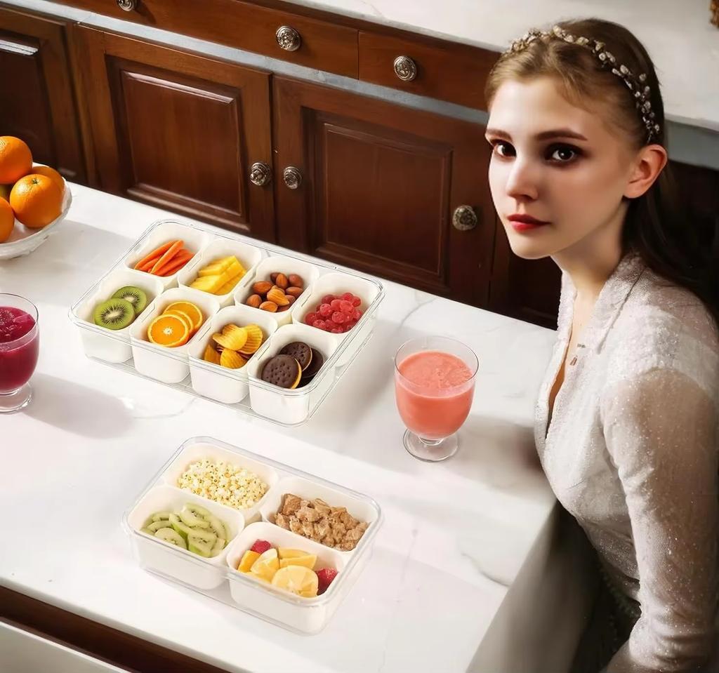 8 Grids Storage Box with Lid - Durable Plastic Organizer for Office Supplies and Crafts, Keeping Snack Fruits Food Box