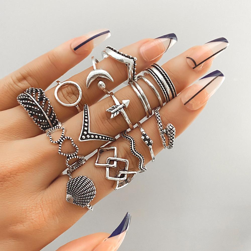 

17 шт., винтажные детали, резные ювелирные кольца, очаровательные вечерние женские универсальные аксессуары, набор колец