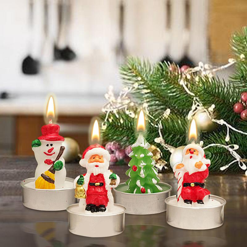 4 szt. Świąteczne Świece Święty Mikołaj Bałwany Puszki Świeca Dekoracje Świąteczne do Domu Mini Świeczki Navidad Prezenty Noworoczne
