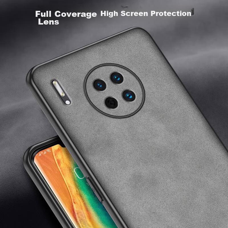 POZZO Phone Case for Huawei Mate 30, Shockproof Full Lens Protection Soft, Simple Luxury Outer Case, Leather Covern, Black