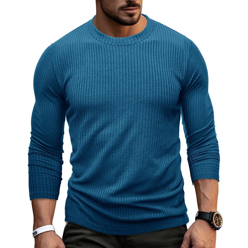 Maglietta a maniche lunghe con girocollo da uomo, tinta unita, casual, strato base