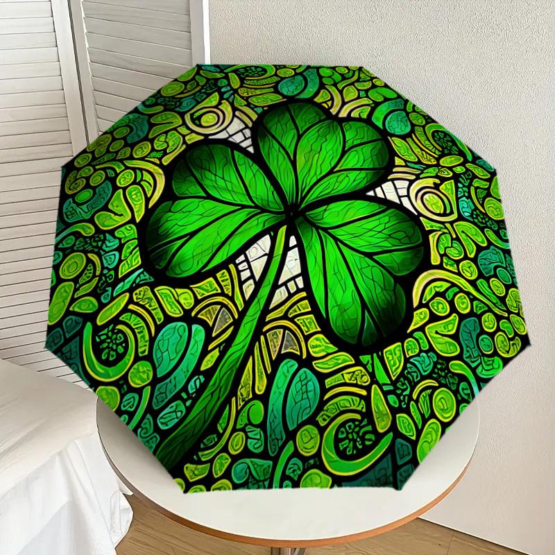 

1pc Stained Glass Clover Mandala Umbrella with Plastic Handle,Suitable for All Seasons Home Travel Outdoor UmbrellaDD1177