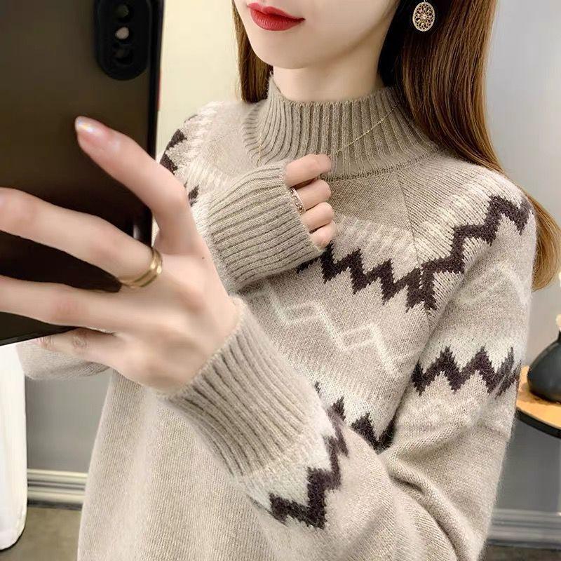 

Весенне-осенне-зимний трикотаж, женские свитера, модный повседневный теплый вязаный джемпер, женский свитер с воротником 3XL хаки