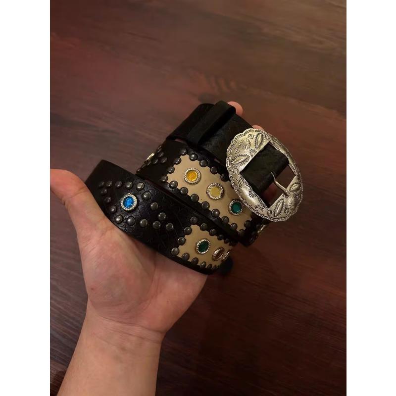 "Vintage Western Carved Jewel Splicing Belt, Metal Men's and Women's Medieval Belts Ins Wind Metal Carving