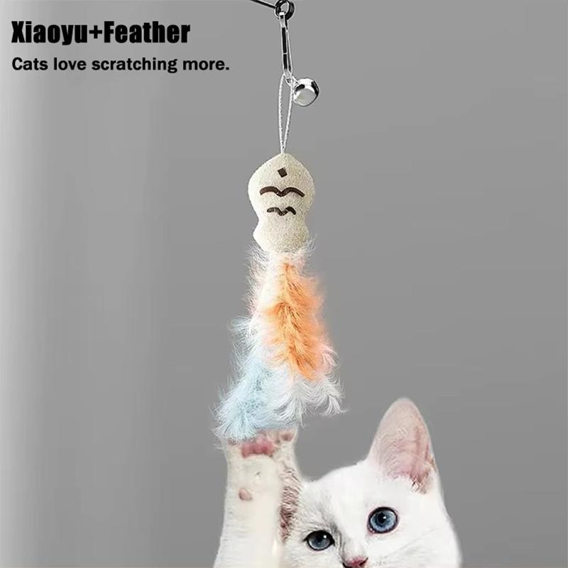 360-Degree Rotating Cat Teaser Toy with Dragon Totoro Design Steel Rod Fish Head with Bell for Cat Entertainment Cat Supplies