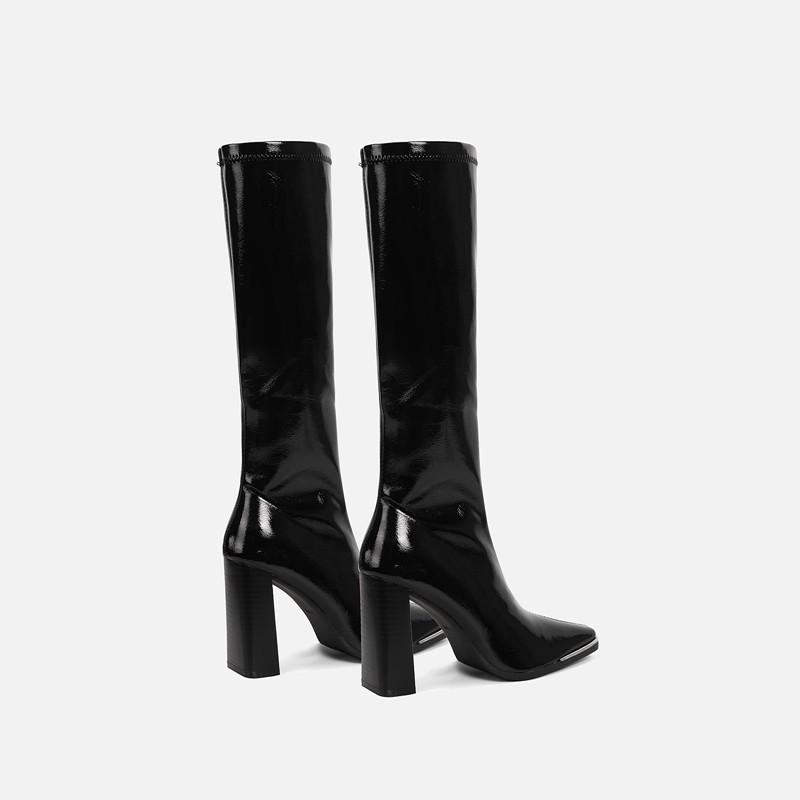Fashion Skinny Boots Square Toe Long Thigh Boots Women's Block Heel Knight Boots