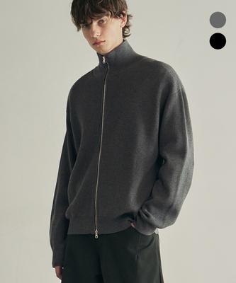 ROTEMBER Cotton Ribbed High-Neck Crop Zip-Up Knit [2 Colors]