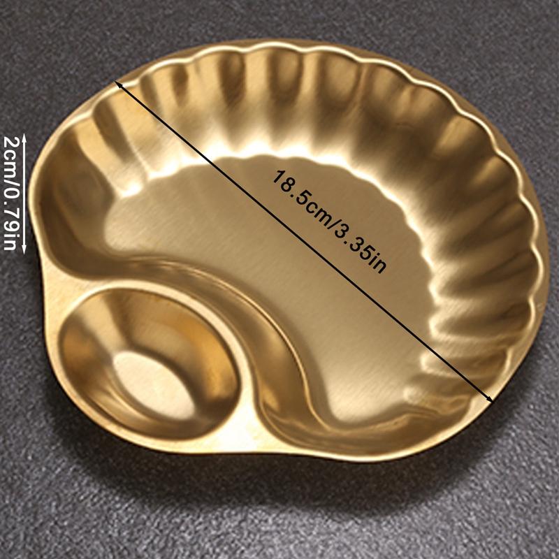 Tavă pentru gustări din oțel inoxidabil cu sos împărțit, farfurii pentru condimente, formă de scoică, bol pentru găluște, tavă de servire, farfurie pentru sos de înmuiat