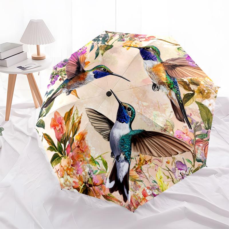 1 PC Automatic Folding Umbrella - Hummingbirds Floral Pattern, Portable & Foldable Design with 8 Ribs, Christmas Birthday Gifts