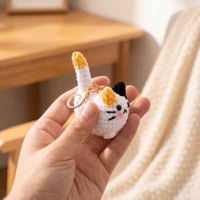Handgemachte Häkel-Kätzchen Schlüsselanhänger Strickpuppe Katzen Schlüsselanhänger Handgewebter Katzen Anhänger Rucksack