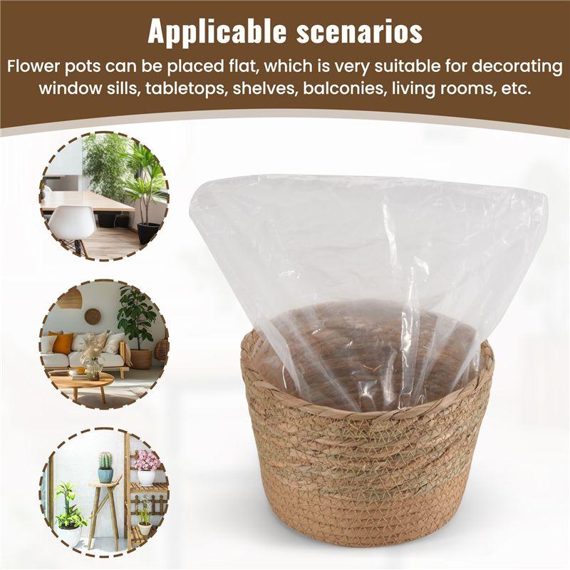 A84E-Straw Weaving Flower Plant Pot Wicker Basket Rattan Flowerpot Storage Basket Handmade Woven Planter Basket Durable M