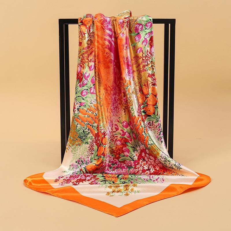 90x90cm Modischer Seidenschal Satin Halstuch Damen Druck Hijab Damen Quadratisch Beinhaltet Büro Dame Schal Bandana