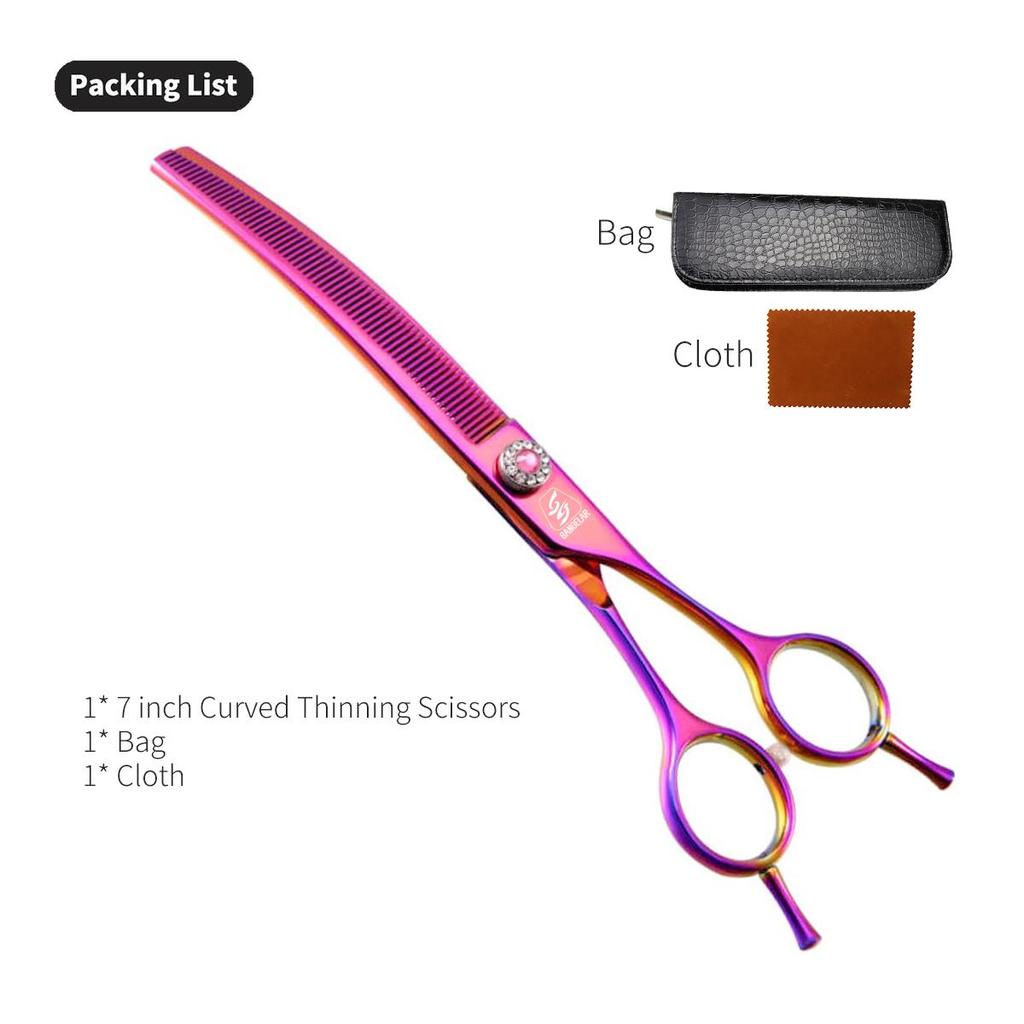 SANGELAR 7 Inch Top Grade Super Jp440C Professional Pet Scissors Downward Curved Grooming Scissors Dog Hair Care Thinner Scissors