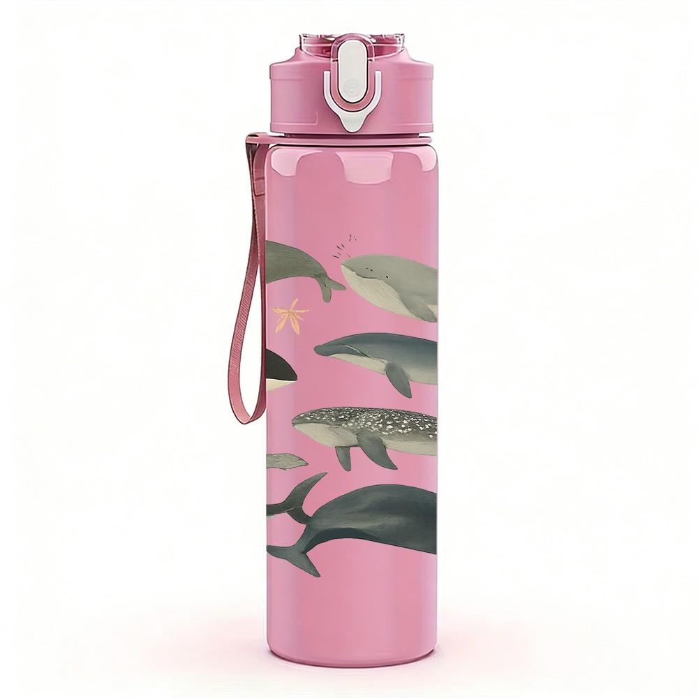 1 PZ Illustrazione Banco di Pesci 750ml Plastica Colorata Borraccia Sportiva Tappo a Flip con Cannuccia Anti-perdita Adatta per Sport, Ufficio, Uso Domestico