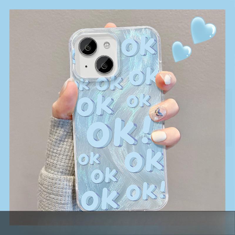 Applicable To Apple 14 Mobile Phone Case Summer Iphone13 Smudge English Ok Invisible Bracket 12 Feather Yarn IMD Advanced