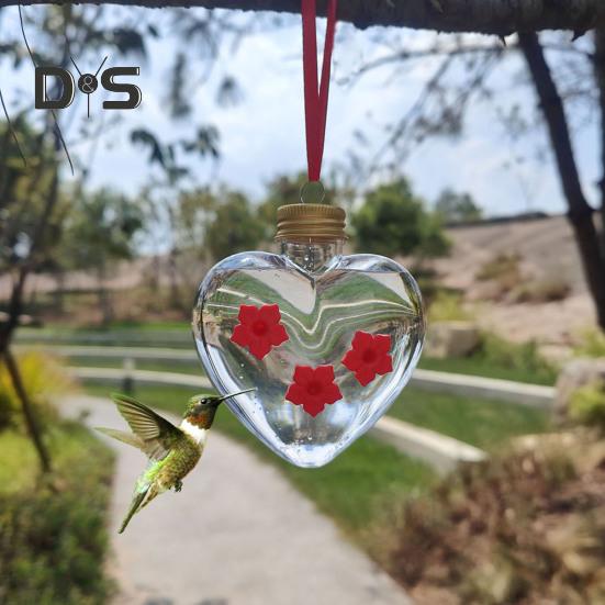 Heart-Shaped Hummingbird Feeder Outdoor Hanging Plastic Feeder Jar with Flower Feeding Ports for Garden Yard Patio Tree Decor