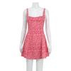 European and American Summer Women's Fashion Printed Suspender Dress Square Neck Halter Fresh and Sweet Floral A-word Short Skirt Women