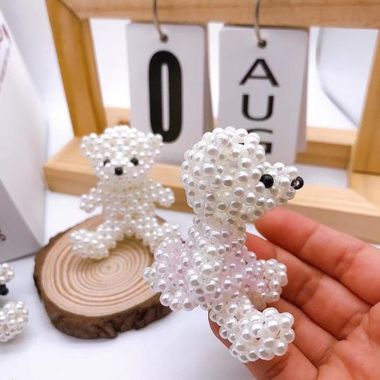Faux Pearl Bear Rabbit Keychain Pendant Handmade Braided Lightweight Charm Key Chain Backpack Bag Accessory
