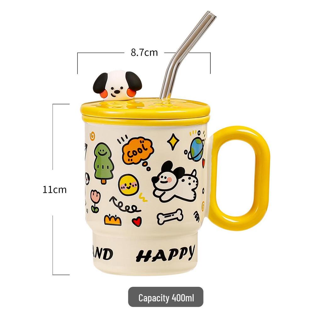 Adorable Cartoon Ceramic Mug with Lid - Perfect for Girls, Couples, Coffee, and Water - Ideal Birthday Gift